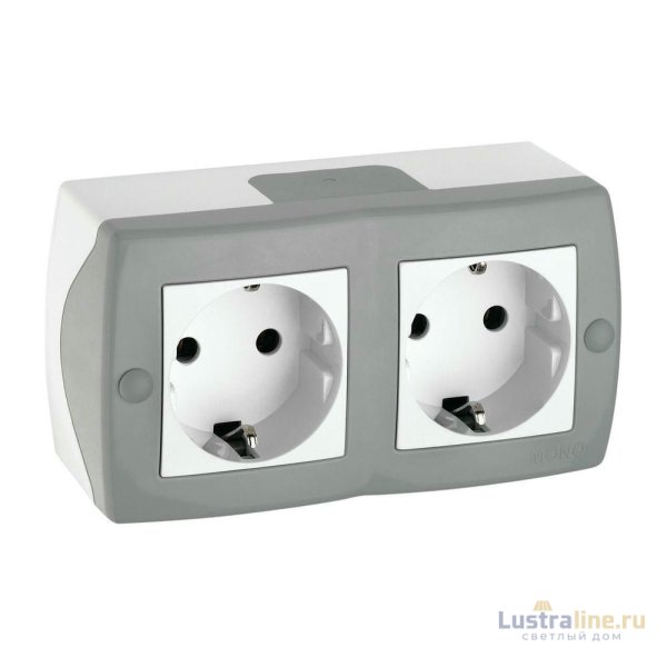 Розетка на 2 пост с заземлением Mono Electric Octans IP20 16А 250В бело-серый 104-020007-120