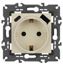 Розетка со шторками с USB type-A+C Эра Elegance 14-4108-02 Б0067725