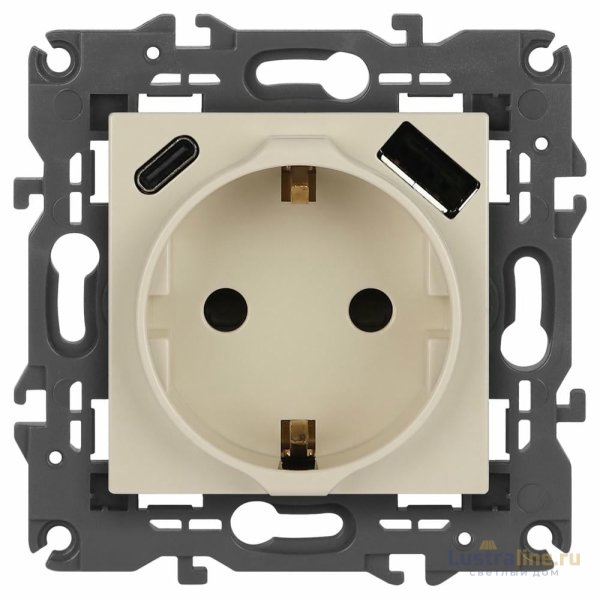 Розетка со шторками с USB type-A+C Эра Elegance 14-4108-02 Б0067725