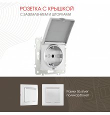 Розетка с заземлением, шторками и защитной крышкой Arte Milano 206.41-1.silver