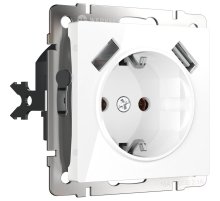 Розетка с заземлением, шторками и USBх2 Werkel белый W1171501 4690389155345