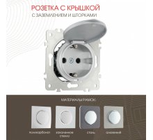 Розетка с заземлением, шторками и защитной крышкой Arte Milano 202.41-1.silver