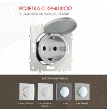 Розетка с заземлением, шторками и защитной крышкой Arte Milano 202.41-1.silver