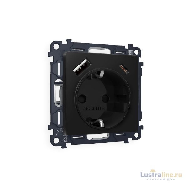 Комплект механизма розетки 2USB A+C 20W (быстрая зарядка) с/з Ambrella Volt Alfa MA810010