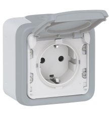 Розетка 2К+З Legrand Plexo 16A 250V с крышкой немецкий стандарт серая 069733