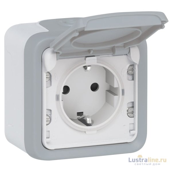 Розетка 2К+З Legrand Plexo 16A 250V с крышкой немецкий стандарт серая 069733