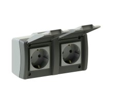 Розетка на 1 пост с заземлением двойная Mono Electric Octans IP54 16А 250В бело-серый 154-020007-120