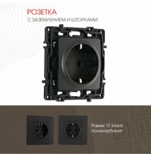 Розетка с заземлением и шторками Arte Milano 217.40-1.black