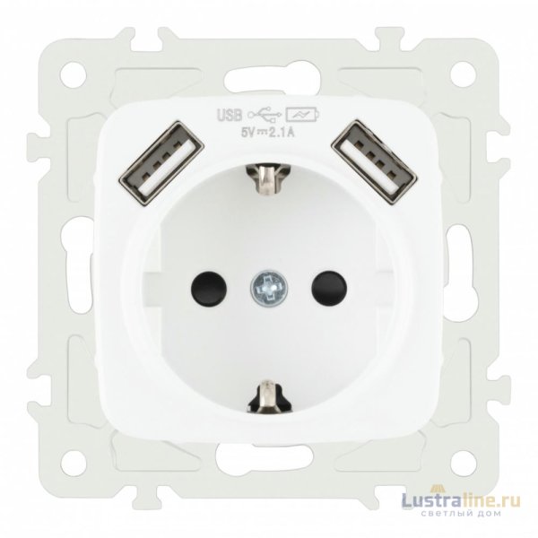 Розетка с заземлением, шторками + 2 USB Arte Milano 205.47-1.white