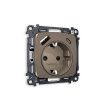 Комплект механизма розетки 2USB A+C 20W (быстрая зарядка) с/з Ambrella Volt Omega MO640010