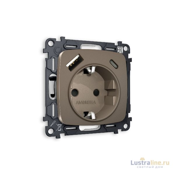 Комплект механизма розетки 2USB A+C 20W (быстрая зарядка) с/з Ambrella Volt Omega MO640010