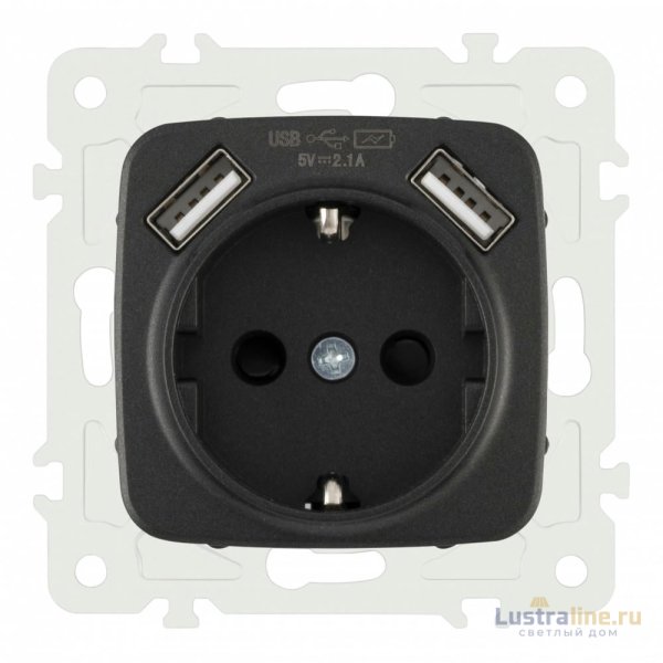 Розетка с заземлением, шторками + 2 USB Arte Milano 205.47-1.black