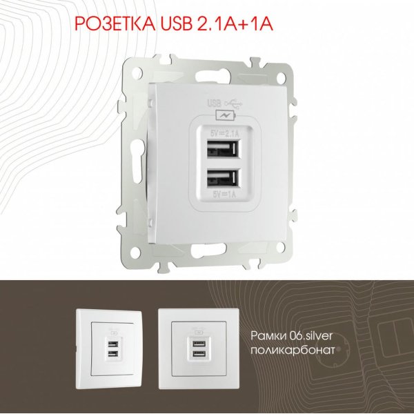 Розетка USB 2.1А+1А Arte Milano 206.46-1.silver