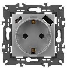 Розетка со шторками с USB type-A+C Эра Elegance 14-4108-03 Б0067741