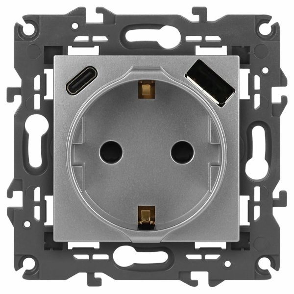 Розетка со шторками с USB type-A+C Эра Elegance 14-4108-03 Б0067741