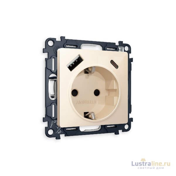 Комплект механизма розетки 2USB A+C 20W (быстрая зарядка) с/з Ambrella Volt Alfa MA310010