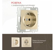 Розетка с заземлением и шторками Arte Milano 206.40-1.shampan