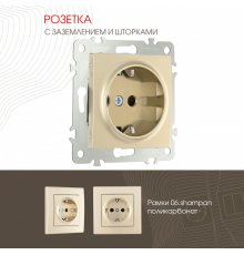 Розетка с заземлением и шторками Arte Milano 206.40-1.shampan