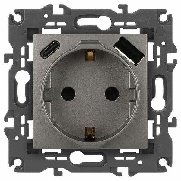 Розетка со шторками с USB type-A+C Эра Elegance 14-4108-16 Б0067695