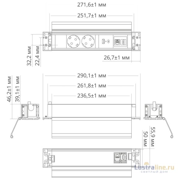 Блок розеток 41P (2 секции, USB + type C + RJ45 + HDMI) Mebax 00-00002596