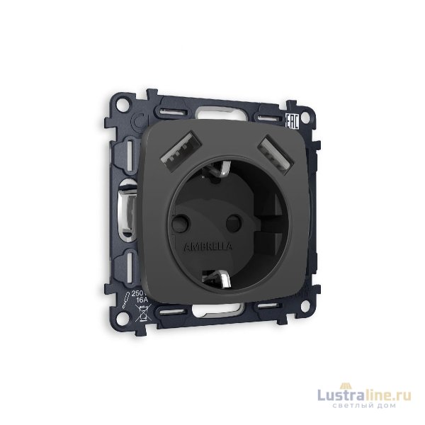 Комплект механизма розетки 2USB A+A 18W (быстрая зарядка) с/з Ambrella Volt Omega MO909010