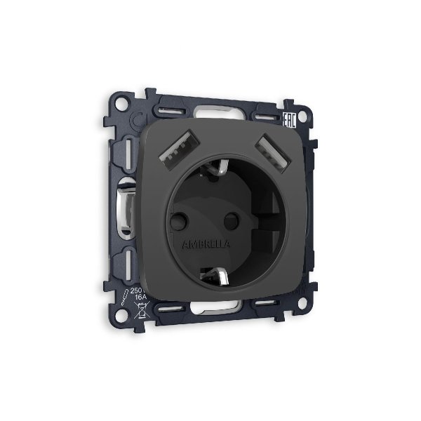 Комплект механизма розетки 2USB A+A 18W (быстрая зарядка) с/з Ambrella Volt Omega MO909010