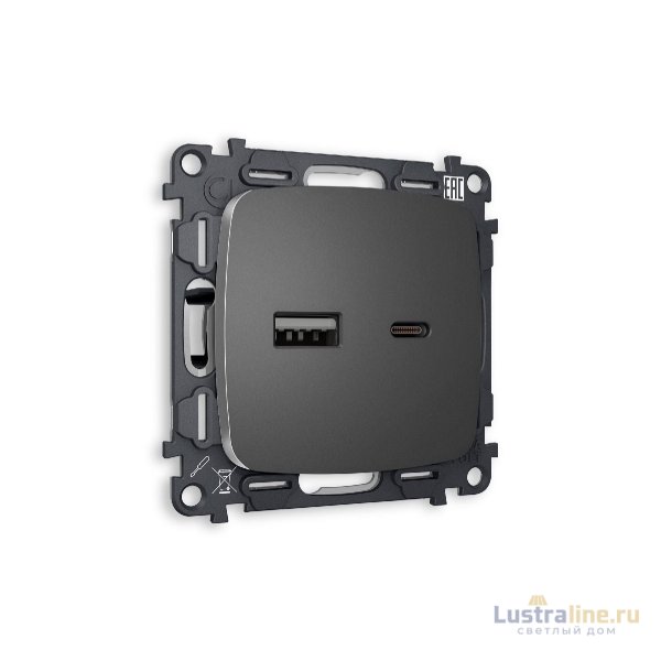 Комплект механизма розетки 2USB A+C 20W (быстрая зарядка) Ambrella Volt Omega MO661010