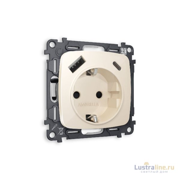 Комплект механизма розетки 2USB A+C 20W (быстрая зарядка) с/з Ambrella Volt Omega MO310010