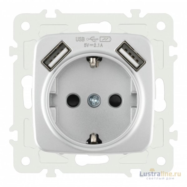 Розетка с заземлением, шторками + 2 USB Arte Milano 205.47-1.silver