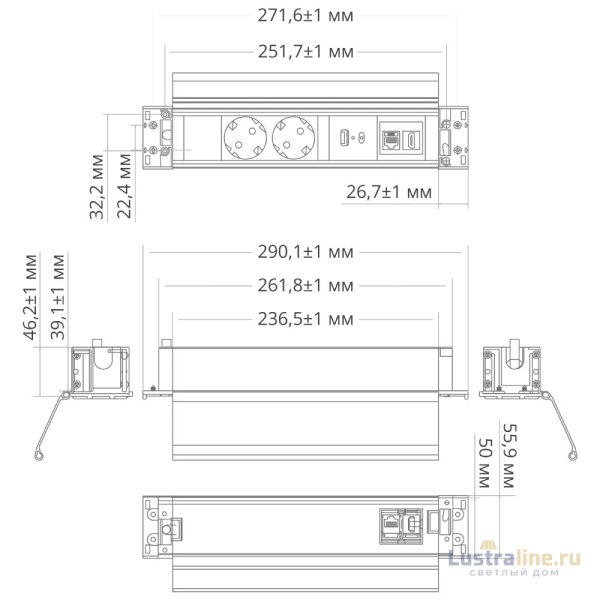 Блок розеток 41T (2 секции, USB + type C + RJ45 + HDMI) Mebax 00-00002593