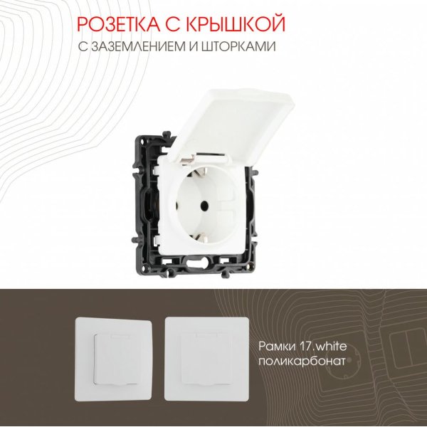 Розетка с заземлением, шторками и защитной крышкой Arte Milano 217.41-1.white