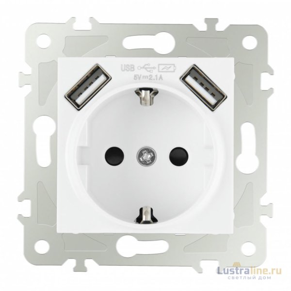 Розетка с заземлением, шторками + USB Arte Milano 203.47-1.white