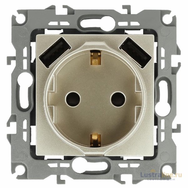 Розетка 2P+E со шторками и 2xUSB Эра 12-4109-04 Б0047843