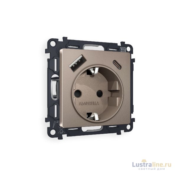 Комплект механизма розетки 2USB A+C 20W (быстрая зарядка) с/з Ambrella Volt Alfa MA640010