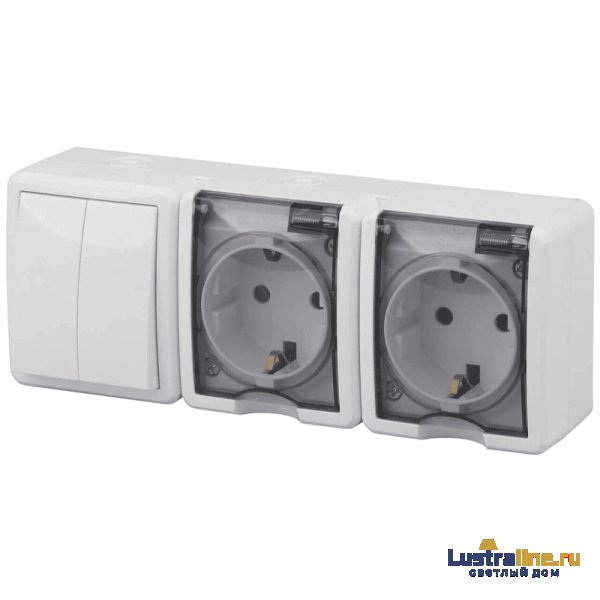 Блок розетки-выключатель двухклавишный ЭРА Эксперт IP54 16A 250V 11-7404-01 Б0027675