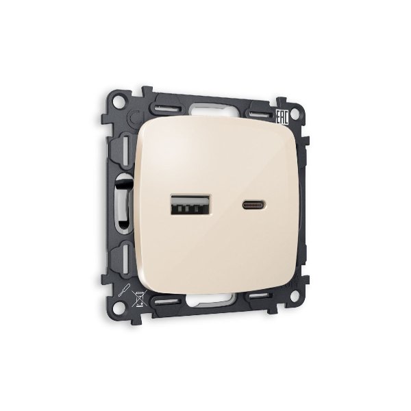 Комплект механизма розетки 2USB A+C 20W (быстрая зарядка) Ambrella Volt Omega MO311010