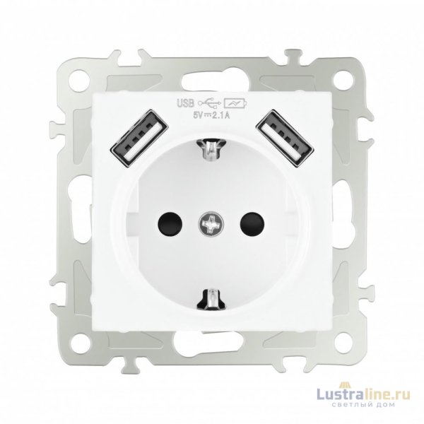 Розетка с заземлением, шторками + 2 USB Arte Milano 206.47-1.white