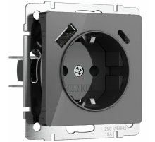 Розетка с заземлением, шторками и USB тип A+C Werkel 4690389197536 W1171744 a064093