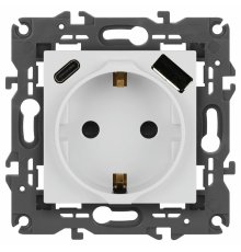Розетка со шторками с USB type-A+C Эра Elegance 14-4108-01 Б0067736