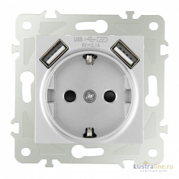 Розетка с заземлением, шторками + USB Arte Milano 203.47-1.silver