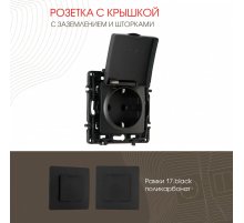 Розетка с заземлением, шторками и защитной крышкой Arte Milano 217.41-1.black