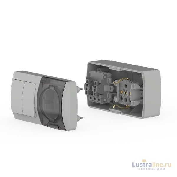 Выключатель двухклавишный + розетка с заземлением ELBI Eva 554-011500-922