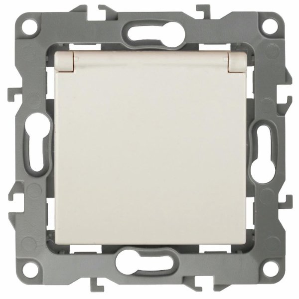 Розетка 2P+E Schuko со шторками с крышкой Эра 12-2103-02 Б0014694