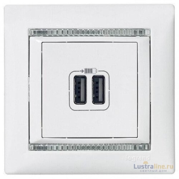 Розетка USB двойная Legrand Valena 240V/5V 2400mA алюминий 770270