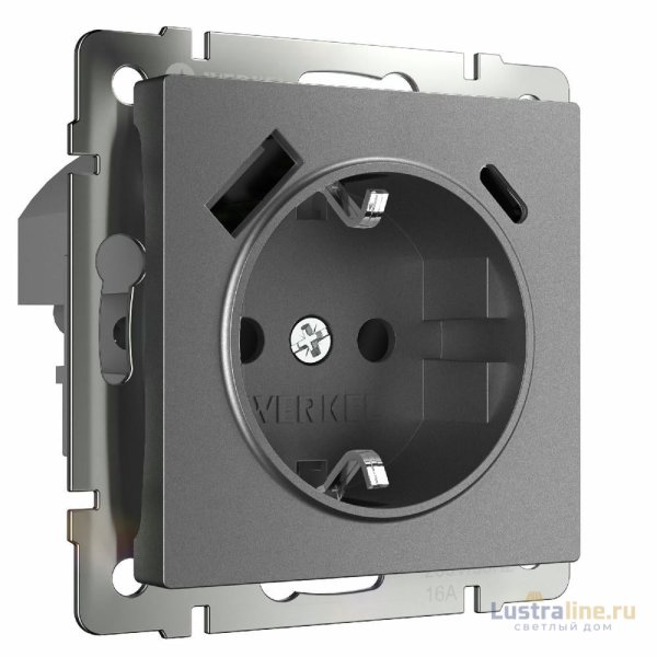 Розетка с заземлением, шторками и USB тип A+C Werkel W1171764 4690389194436 a063106