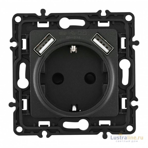 Розетка с заземлением, шторками + 2 USB Arte Milano 217.47-1.black