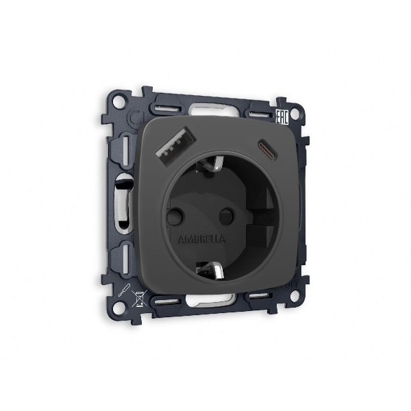 Комплект механизма розетки 2USB A+C 20W (быстрая зарядка) с/з Ambrella Volt Omega MO910010