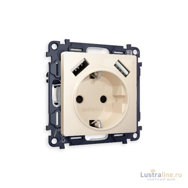 Комплект механизма розетки 2USB A+A 18W (быстрая зарядка) с/з Ambrella Volt Alfa MA309010