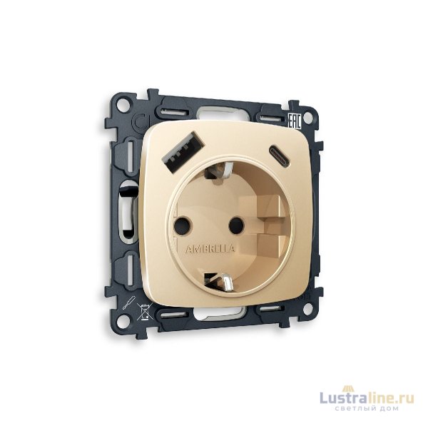 Комплект механизма розетки 2USB A+C 20W (быстрая зарядка) с/з Ambrella Volt Omega MO610010