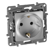 Розетка 2К+З Legrand Etika 16A 250V с/з винтовой зажим немецкий стандарт алюминий 672421